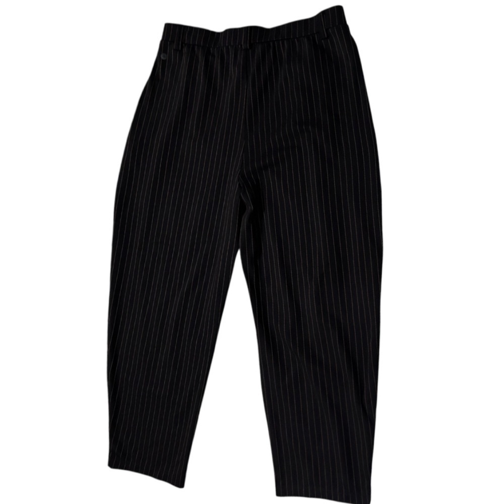 NWT HALARA Black Dress Pants Mid Rise Barrel Leg Stripe Pants - Picture 3 of 16